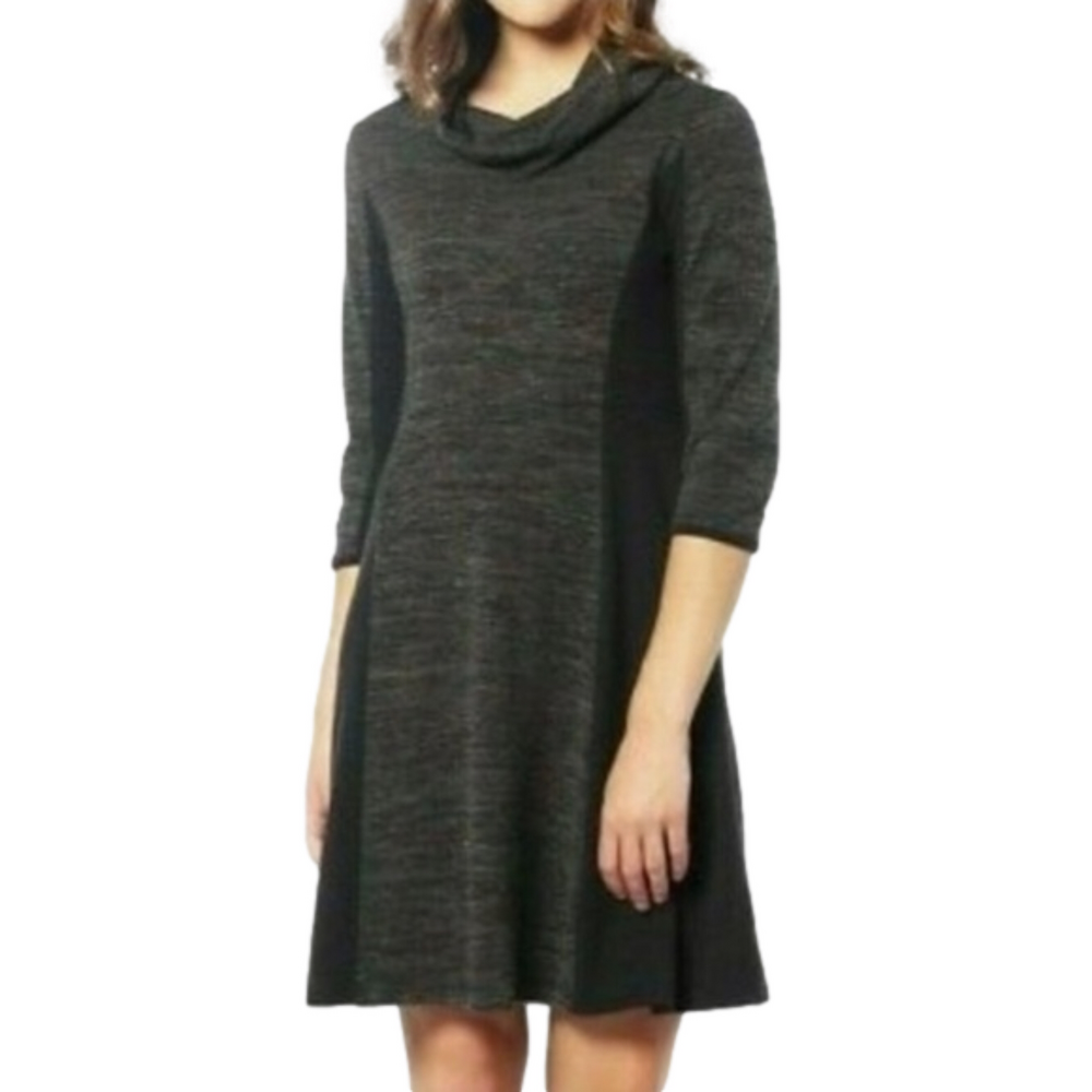 Anthropologie Saturday Sunday Mixed Media‎ Cowl Neck 3/4 Sleeve Gray Dress Small